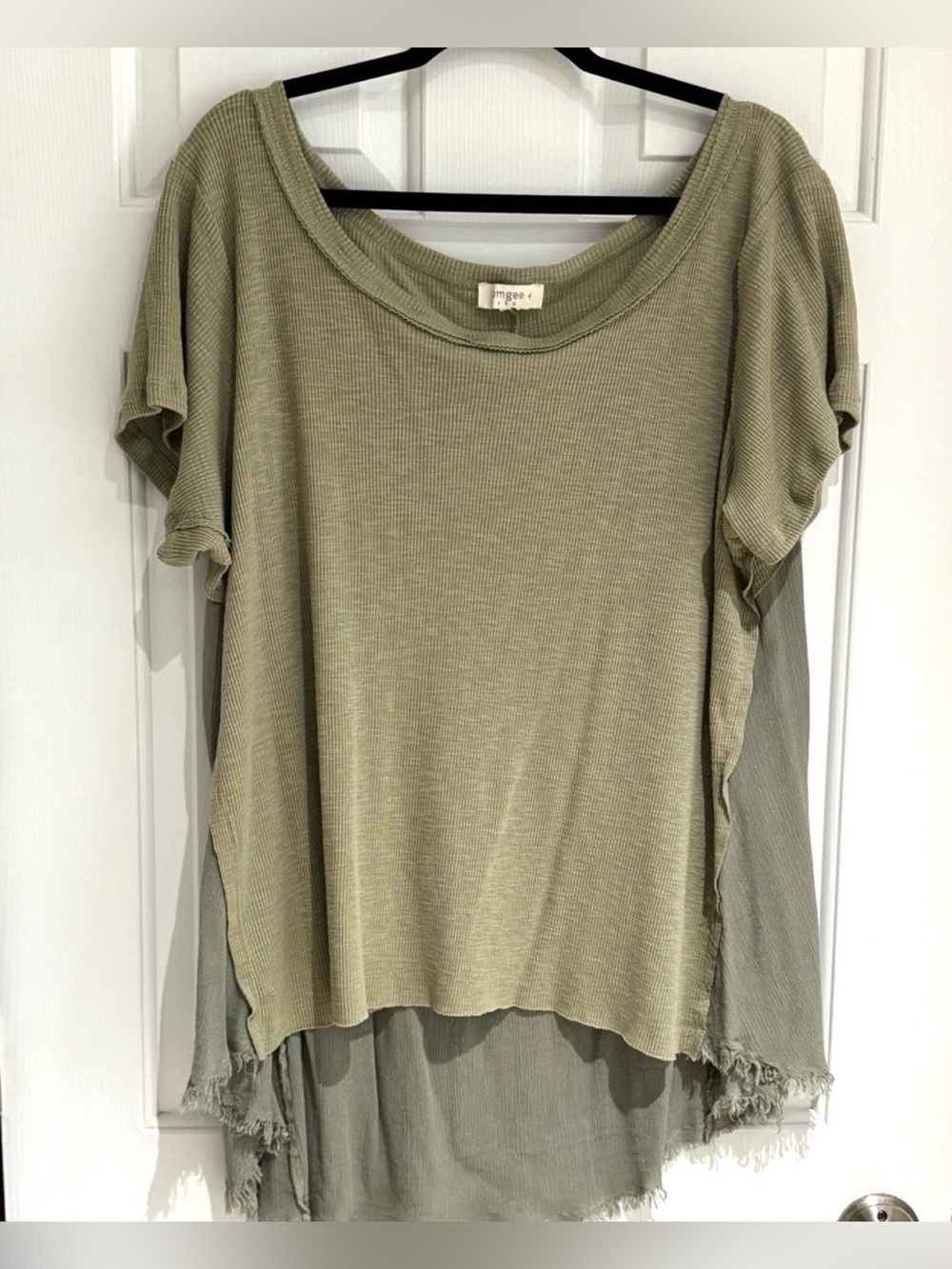 Umgee Oversized Olive Green Layered Boho Short-Sleeve Top